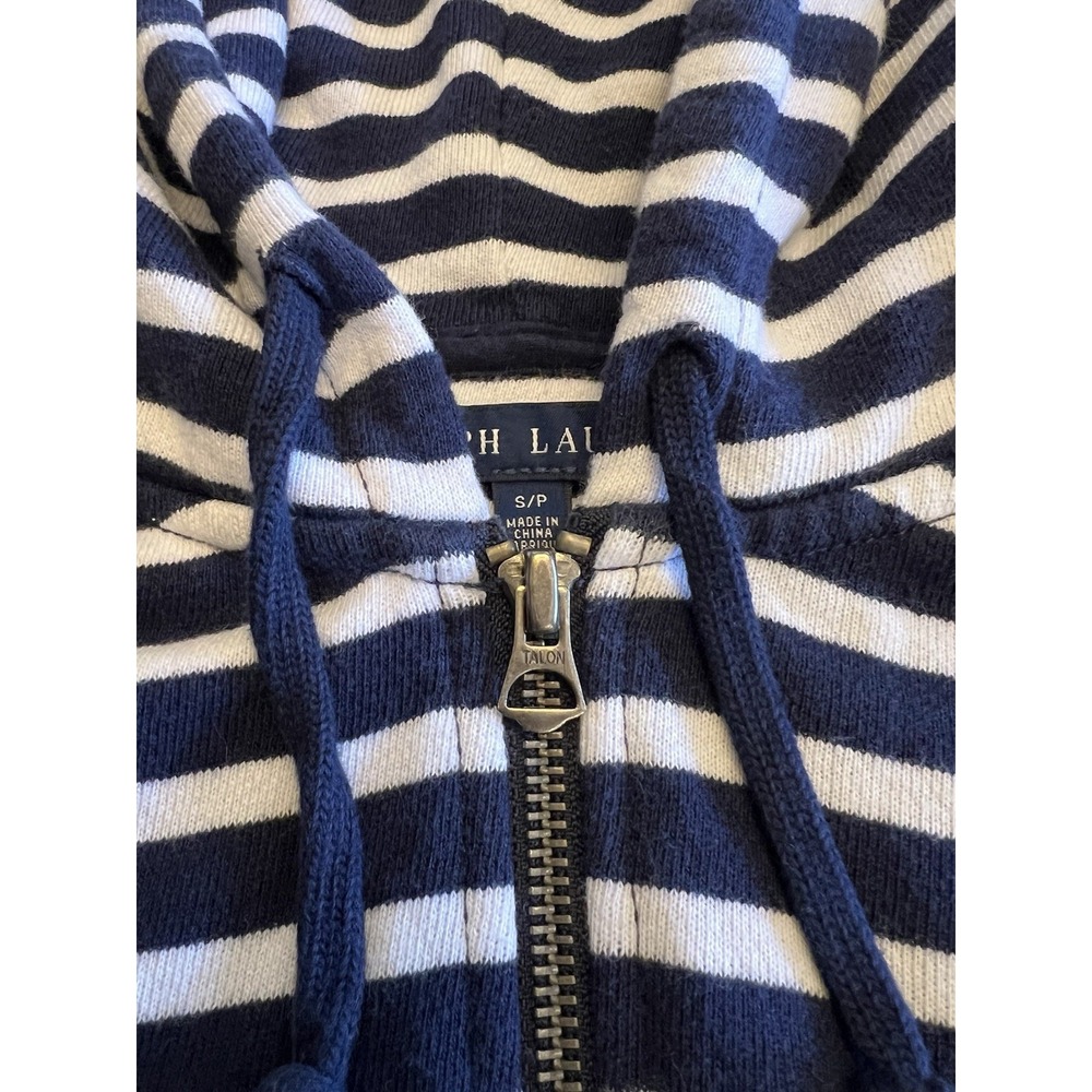 Ralph Lauren Hoodie Cotton Viscose Navy Striped Nautical Preppy Zip Up S/P - Picture 5 of 14